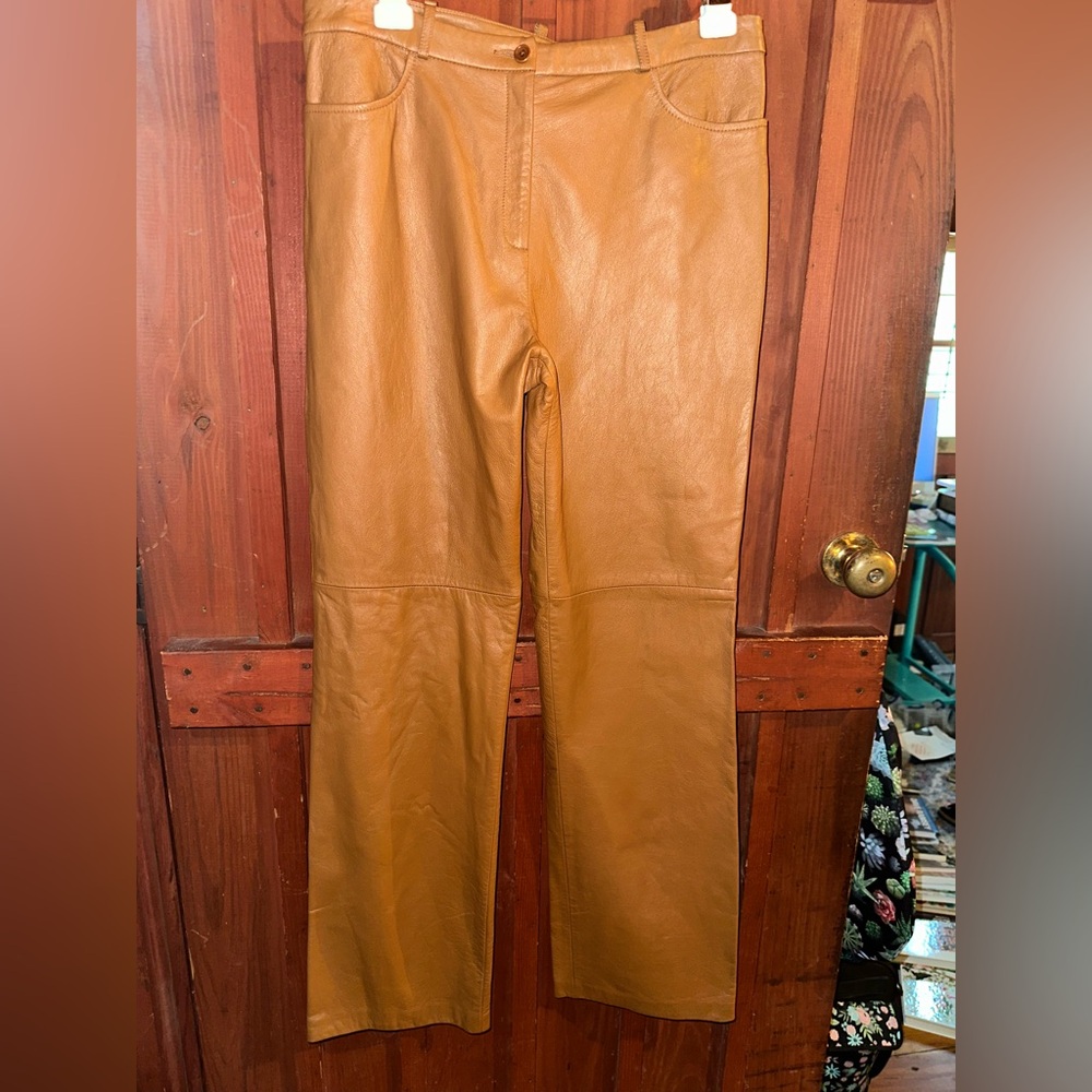 BCBG Max Azria brown leather pants size 10